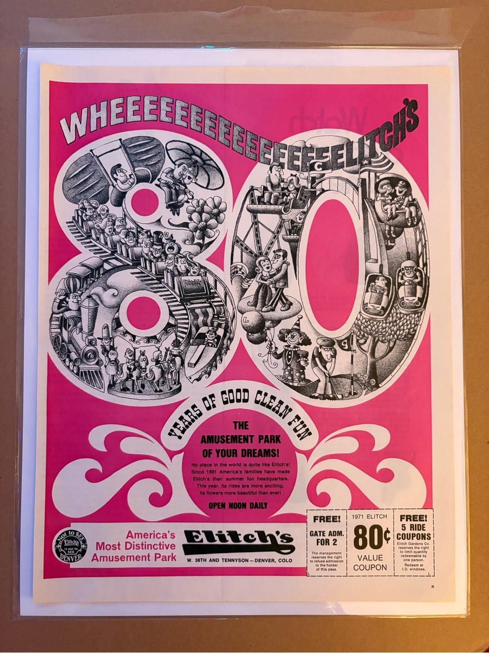 1971 Elitch’s Amusement Park “80 Years of Good Clean Fun” Original Magazine Ad